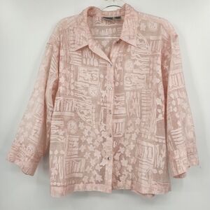 Chicos 3 Long Sleeve Button Front Shirt Semi Sheer Womens Size XL Pink